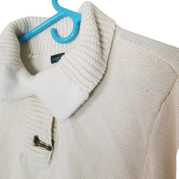 Lauren Ralph Lauren Womens L Cream Knit Collared Long Sleeves Pullover Sweater - Picture 5 of 7